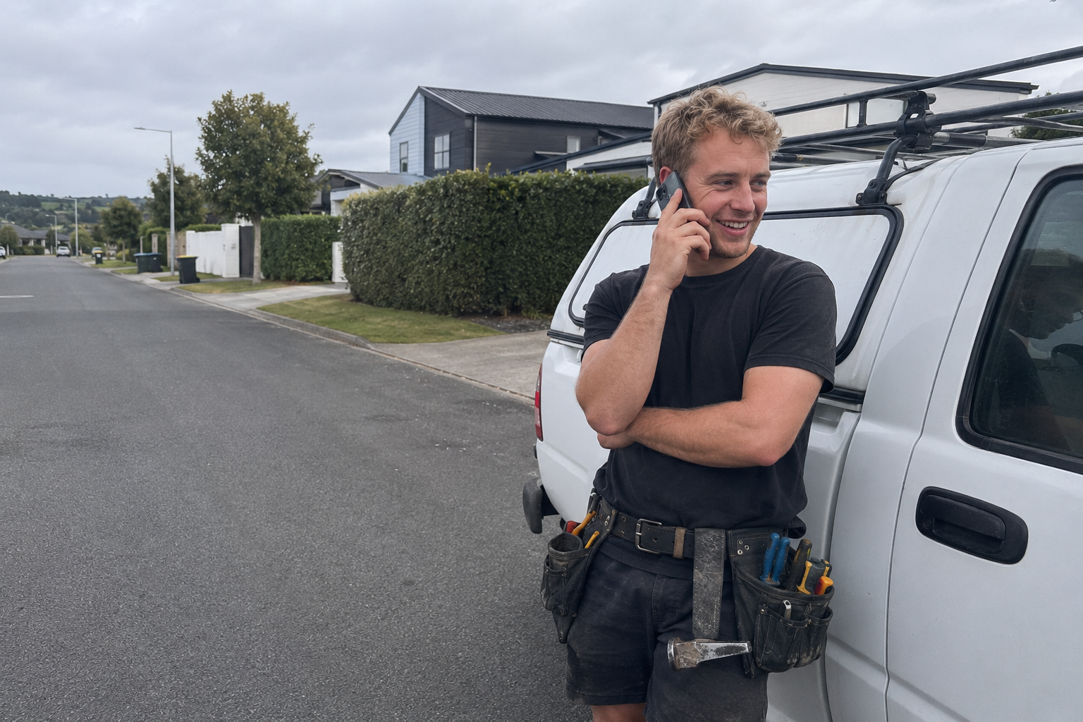 Tradie taking a call about a new job